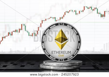 Ethereum Gold (etg) Cryptocurrency; Ethereum Gold Coin On The Background Of The Chart