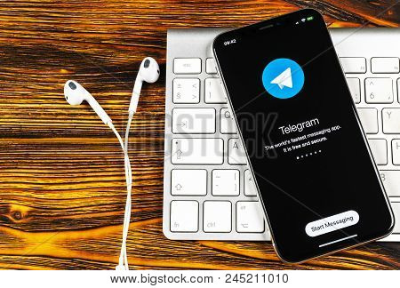 Sankt-petersburg, Russia, June 2, 2018: Telegram X Application Icon On Apple Iphone X Screen Close-u