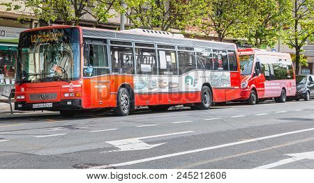 Public Bus Stopped At A Station In Irun