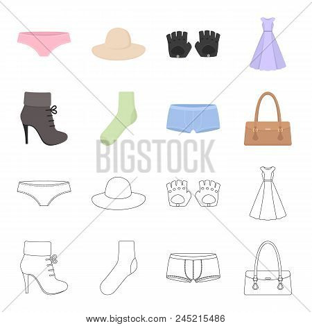 Women's Boots, Socks, Shorts, Ladies' Bag. Clothing Set Collection Icons In Cartoon,outline Style Ve