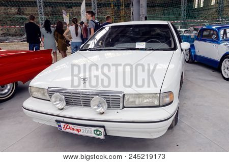 Kharkiv, Ukraine - May 19, 2018: Retro Car White Chevrolet Caprice Manufactured In 1992 Is Presented