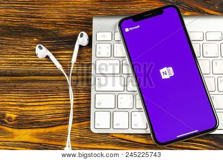 Sankt-petersburg, Russia, June 2, 2018: Microsoft Onenote Office Application Icon On Apple Iphone X 