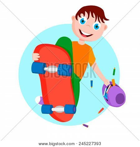 A Boy With A Skateboard In A Jump.