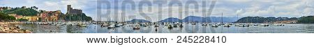 Panoramic View Of Lerici By Beautiful Weather With An Old Boat Parked In Bay San Terenzo Ligure Ital