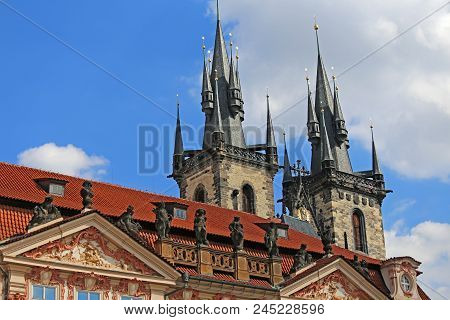 Bell Tower Of Church Of Our Lady Before Tyn In Prague Czech Republic