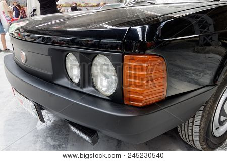 Kharkiv, Ukraine - May 19, 2018: Close Up Of Retro Car Black Tatra T-613 Manufactured In 1992 Is Pre