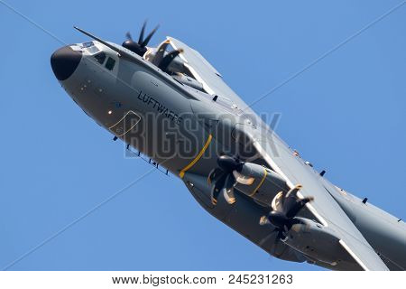 Wunstorf, Germany - June 9, 2018: German Air Force (luftwaffe) Airbus A400m Military Transport Plane