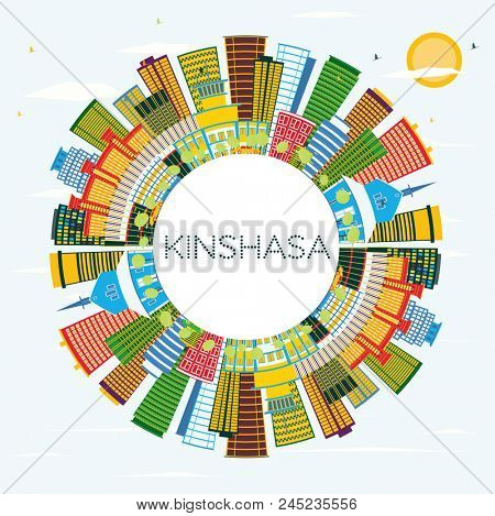 Kinshasa Skyline with Color Buildings, Blue Sky and Copy Space. Business Travel and Tourism Concept with Modern Architecture. Kinshasa Cityscape with Landmarks.