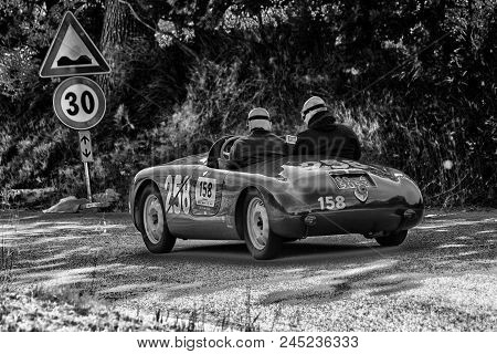 Pesaro Colle San Bartolo , Italy - May 17 - 2018 : Fiat Siata 750 Sport	1948 Old Racing Car In Rally