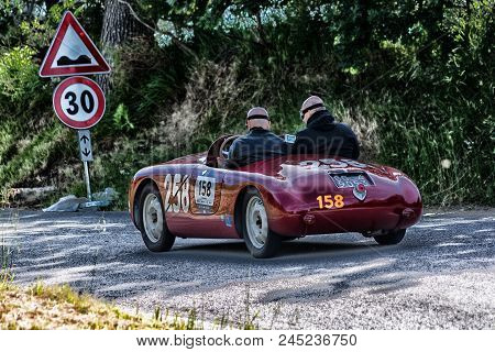 Pesaro Colle San Bartolo , Italy - May 17 - 2018 : Fiat Siata 750 Sport	1948 Old Racing Car In Rally