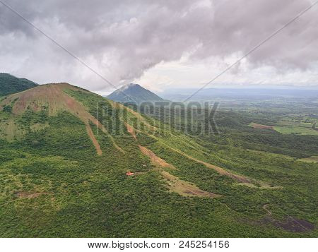 Aerial Lnadscape Of Nicaragua Country. Jungle In Landscape Mountain Of Central America
