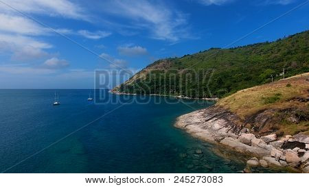 Copter Aerial View Of Yacht Moored In A Bay Near