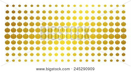 Tomato Vegetable Icon Gold Colored Halftone Pattern. Vector Tomato Vegetable Symbols Are Organized I
