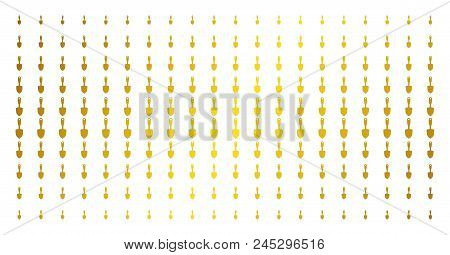 Scoop Shovel Icon Gold Colored Halftone Pattern. Vector Scoop Shovel Items Are Arranged Into Halfton