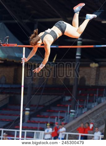 Stockholm, Sweden - Jun 10, 2018: Iryna Zhuk (belarus) Jumping In The Pole Vault Competition In Iaaf