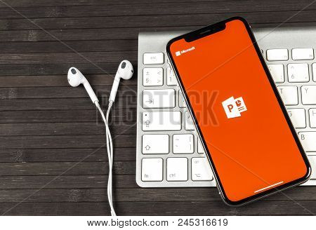 Sankt-petersburg, Russia, June 2, 2018: Microsoft Office Powerpoint Application Icon On Apple Iphone