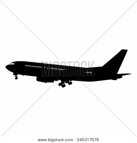 Airplane Silhouette On White Background. Vector Illustration.