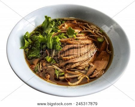 Duck And Vegetable Soup In White Bowl  ,thai Traditional And Popular Food, Healthy Menu, Delicious O