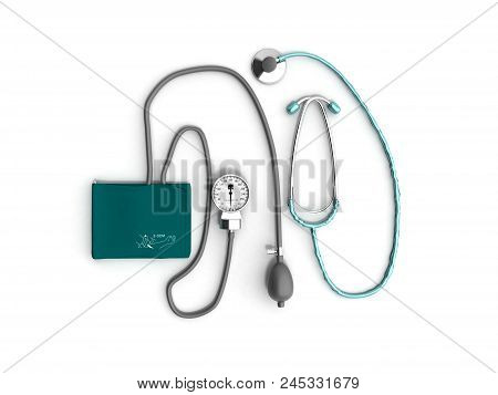 Tonometer And Phonendoscope Medical Instruments For Measuring Blood Pressure And Listening To Intern