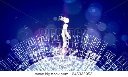 Abstract Man Rides A Smart Balance Wheel