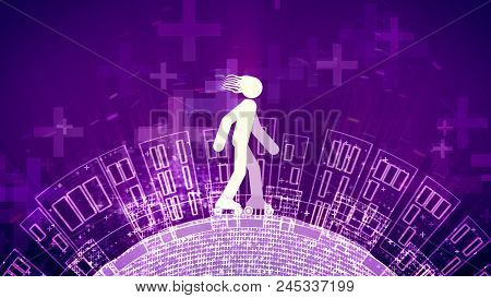 Abstract Man Is On Roller Skates