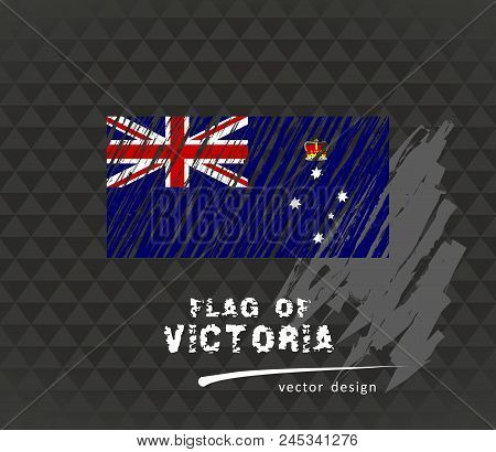 Victoria Flag, Vector Sketch Hand Drawn Illustration On Dark Grunge Background