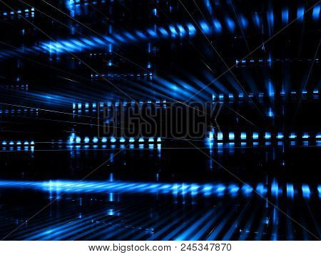 Tech Background With Glowing Lines, Perspective Ang Grid. Abstract Computer-generated 3d Illustratio