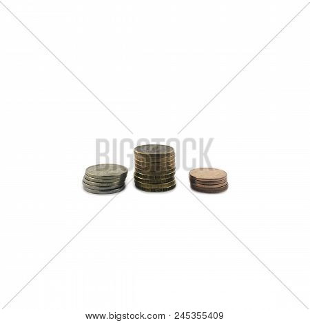 A Stack Of Russian Ten-coin On White Background