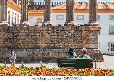Architectural Detail Of The Roman Temple Of Evora In Portugal Or Temple Of Diana