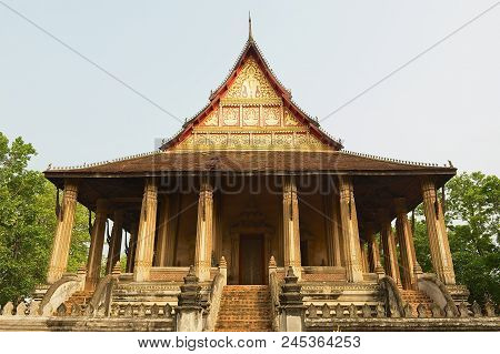 Vientiane, Laos - April 23, 2012: Exterior Of The Haw Phra Kaew Building In Vientiane, Laos. Former 