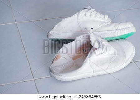 Old Shoes Used To Play Sepak Takraw. This Is A Thai Folk Sport.