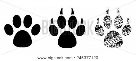Black Set Paw Print - Stock Vector.