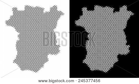 Halftone Circle Dot Chechnya Map. Vector Geographical Maps In Gray And White Colors On White And Bla