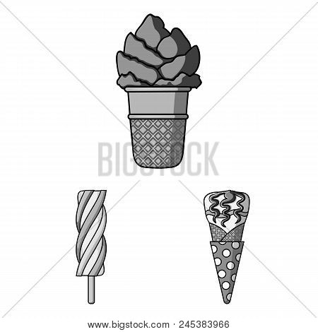 Different Ice Cream Monochrome Icons In Set Collection For Design. Dessert And Sweetness Vector Symb