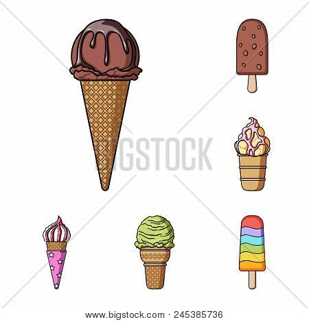 Different Ice Cream Cartoon Icons In Set Collection For Design. Dessert And Sweetness Vector Symbol 