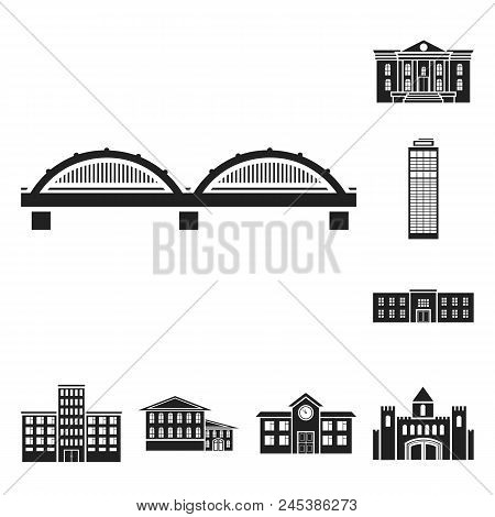 Building And Architecture Black Icons In Set Collection For Design. Construction And Institution Vec