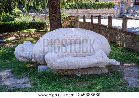 Arka Petrarka, Italy - June, 14, 2018: modern sculpture in Arka Petrarka, Italy