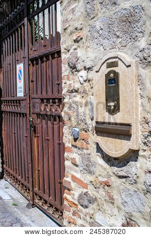 Arca Petrarca, ITALY - June, 13, 2018: door phone and mail box in Arca Petrarca, Italy