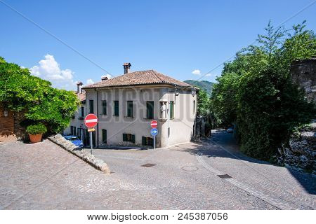 Arka Petrarka, Italy - June, 13, 2018: small street in an old town in Arka Petrarka, Italy