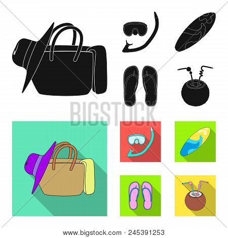 Diving, Surfing, Cocktail.summer Vacation Set Collection Icons In Black, Flat Style Vector Symbol St