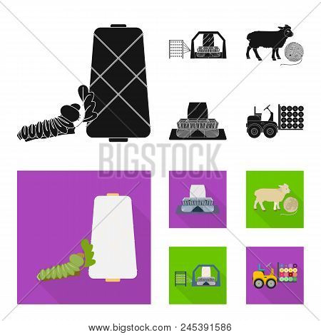 Cotton, Coil, Thread, Pest, And Other  Icon In Black, Flat Style. Textiles, Industry, Gear Icons In 