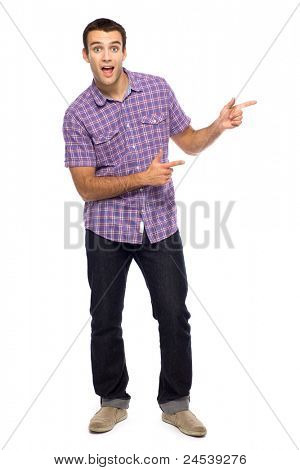 Young man pointing