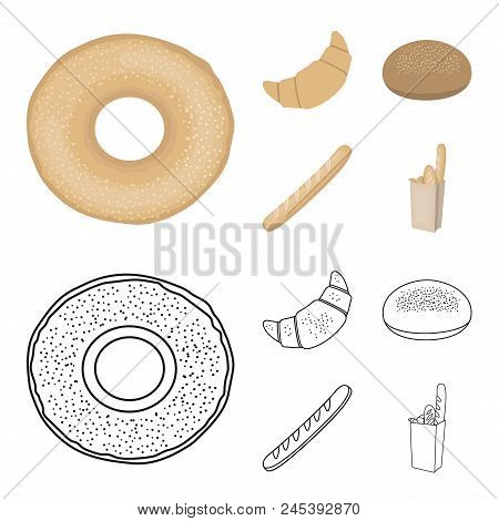 Rye Round Bread, A Croissant, A French Loaf, A Bag Of Bread.bread Set Collection Icons In Cartoon, O
