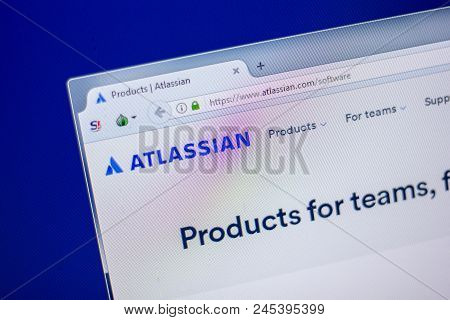 Ryazan, Russia - June 05, 2018: Homepage Of Atlassian Website On The Display Of Pc, Url - Atlassian.