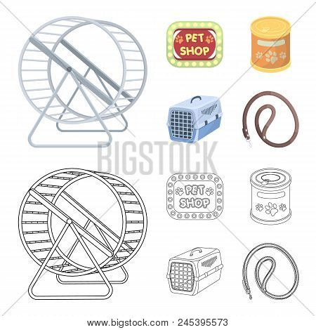Container For Carrying Animals And Other Attributes Of The Zoo Store. Pet Shop Set Collection Icons 