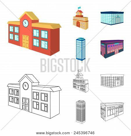 Bank Office, Skyscraper, City Hall Building, College Building. Architectural And Structure Set Colle