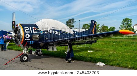Berlin - April 27, 2018: Light Attack / Trainer Aircraft North American T-28b Trojan On The Airfield