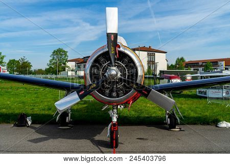 Berlin - April 27, 2018: Light Attack / Trainer Aircraft North American T-28b Trojan On The Airfield