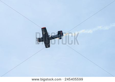 Berlin - April 27, 2018: Demonstration Flight Of Light Attack/trainer Aircraft North American T-28b 