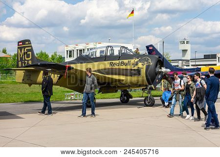 Berlin - April 27, 2018: Light Attack/trainer Aircraft North American T-28b Trojan On The Airfield. 